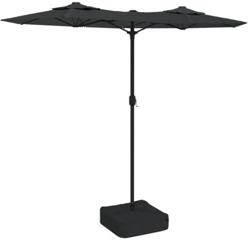 vidaXL Doppelsonnenschirm, Sonnenschirm mit LEDs Eisenmast, Gartenschirm mit Kurbel Sonnenschirmständer, Marktschirm Strandschirm UV-Schutz, Anthrazit