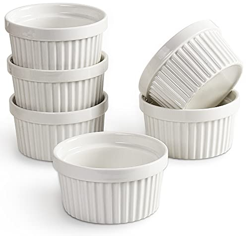 homEdge Porcelain Ramekins Set, 240 ml / 8 Fl Ounces Ice Cream Bowl, Creme Brûlée Ramekins Soufflé Cup for Baking, Set of 6 White