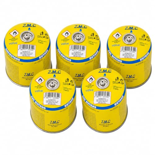 Z.M.C 5X Gaskartusche 500g 990ml Butan Propan Schraubventil EN417 Camping | 7/16 Zoll Eurogewinde | Verschlussautomatik sicher | Brenndauer 5-11 h | wintertauglich