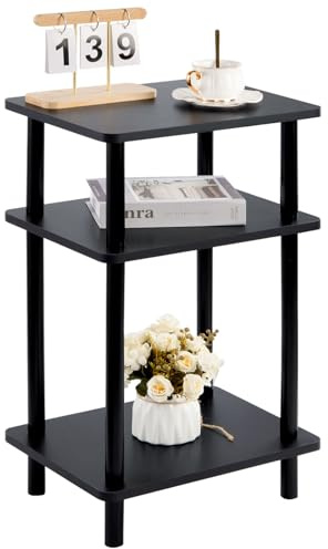 YheenLf Holz Beistelltisch, Nachttische mit 3 Ebenen, 40x30x70cm, Couchtisch, Sofatisch, Nachtkästchen, für Schlafzimmer, Wohnzimmer, Moderner Design, Einfache Installation, Schwarz