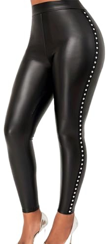 LifeShe Women's High Waist Faux Leather Leggings Tights Stretchy Pleather Pants 80s Costume Dressy Leggings Black