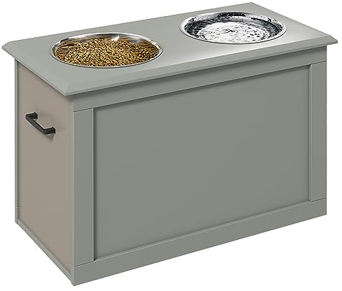 PawHut Erhöhter Hundenapf Futterstation Hunde Katzen 2 x 2000ml Grau | Staumraum, Futternapf, Wassernapf, Edelstahlnäpfen, Hundenäpfe, Fressnapf