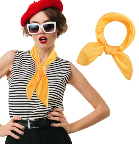 simarro Sciarpa Quadrata Setosa da Donna, Sciarpa a Collo Semplice da Donna, Sciarpa in Raso Simil Seta, Sciarpe di Seta, Sciarpe di Chiffon, Foulard, 60 x 60 cm (giallo)