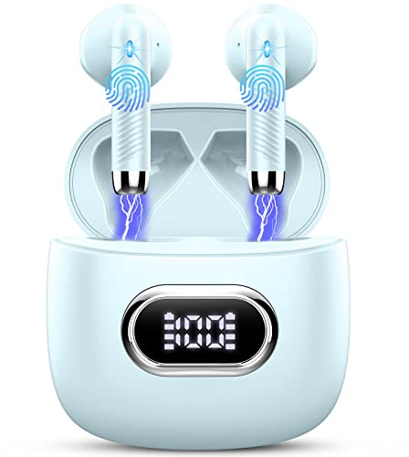 Bluetooth Kopfhörer, Kopfhörer Kabellos Bluetooth 5.3 In Ear Kopfhörer mit 4 HD Mic, 2024 Kabellose Kopfhörer 42Std ENC Noise Cancelling Earbuds Tiefer Bass, IP7 Wasserdicht Ohrhörer LED-Anzeige, Cyan