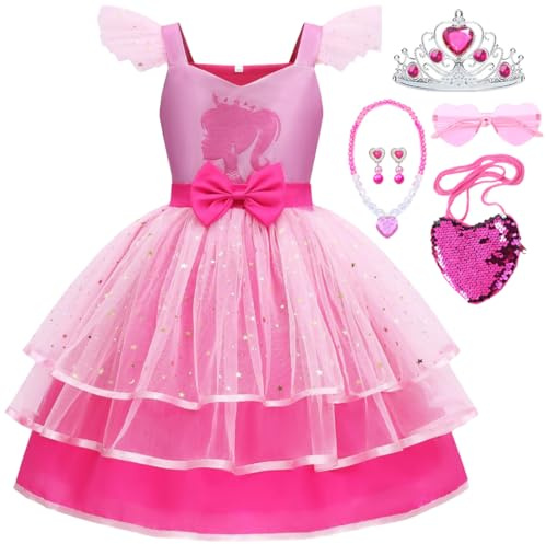 iTVTi Girls Pink Cosplay Costume Dress Halloween Carnival Party Costumes With Accessories, 7-8 Years(Tag 150)