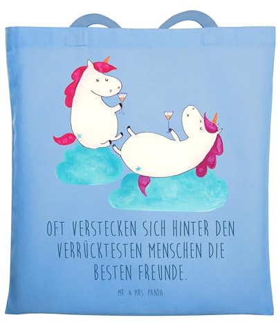 Mr. & Mrs. Panda Stoffbeutel Einhorn Sekt - Geschenk, Tasche, Spaß, Unicorn, Uni, Einhörner, Freundin, Schultasche, Tote Bag, Beste, Beutel