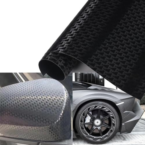 Blueshyhall Autofolie Muster mit Flugzeug Muster, Car Wrapping Folie Carbon Schwarz Glanz, Auto Folierung Selbstklebend Tuning Folie Wrapping Folie Innen Außen für Auto Motorrad Fahrräd (50 x 152 cm)