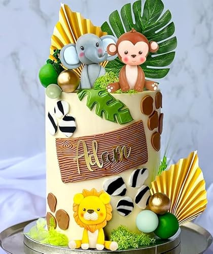 JeVenis Sage Green Tortendeko Tiere Kuchendeko Geburtstag Dschungel Geburtstag Deko Dschungel Themed Tortendeko für Geburtstag Party Mädchen