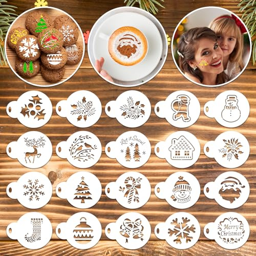 Weihnachten Kaffee Schablonen,20 Stück Weihnachtsschablonen für Weihnachtsplätzchen,Weihnachts Schablonen,Backdekorationen,für Kekse,Backen,Dessert,Malen