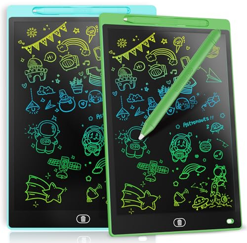 [2 STÜCKE] LCD Schreibtafel 10 Zoll, Genialba Buntes LCD Schreibtablett, LCD Writing Tablet, Elektronischer Tablette, Grafiktablett für Kinderspiele 2 3 4 5 6 7 Jahre Jungen Mädchen (Grün&Blau)