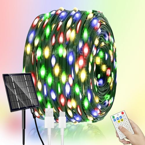 Kelenpro Solar Lichterkette Aussen,50M 500LED Solar Weihnachtsbeleuchtung Außen Wasserdicht, 19 Modi Bunt Solarlichterkette, Lichterkette Solar Deko für Weihnachten Garten Balkon Hochzeit Baum