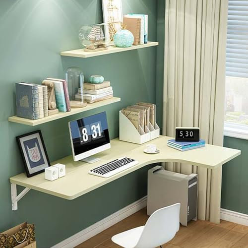 Di legno banco da lavoro pieghevole，Uso domestico scrivania a muro，scrivania del computer da parete，tavolo pieghevole a muro，Soggiorno, balcone, camera da letto, studio(White Maple,120*60*40cm/47*24*1