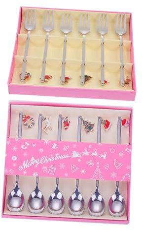 KITANDOVE Juego De Cucharas Navideñas Tenedores Para Tartas Acero Inoxidable Decoración De Hogar