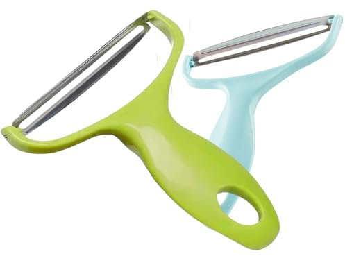 Pack of 2 Cabbage Grater, Wide Mouth Vegetable Peeler, Potato Peeler, Kitchen Aid, Stainless Steel Fruit Chopper with Non-Slip Handle and Sharp Blade, Blue Green