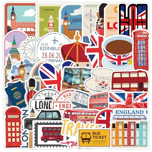Affoto London Aufkleber für Laptop(50PCS),Geschenk für Kinder Jugendliche Erwachsene Jungen,London Wasserdicht Vinyl Aufkleber Stickers für Scrapbook,Skateboard,Auto,Gepäck
