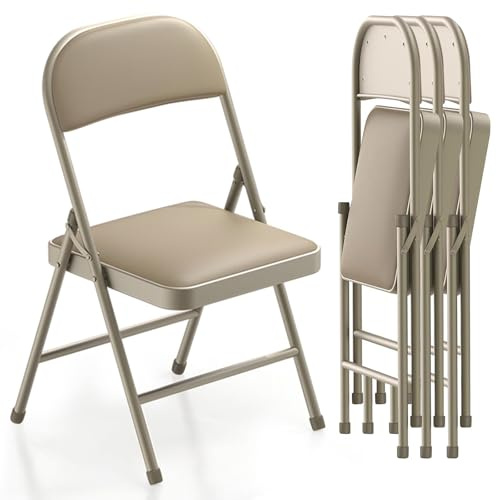 BULAGE Set da 4 sedie pieghevoli imbottite, sedia pieghevole di Alta qualità in Metallo, comode e impilabili, portata: 158 kg, sedie pieghevoli da esterno interno per cucina, yoga, campeggio, kaki