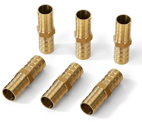 Conector de Púas de Latón, Accesorios Manguera Rectos, 6 Piezas 14 mm (0,55 in), Boquilla Racores de Tuberías 2 Vías y 1 Forma para Gas, Agua, Combustible, Gasóleo