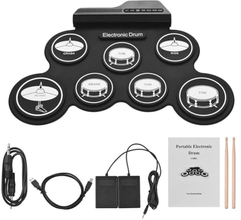 Elektrisches Schlagzeug-Set, 7 elektrische Trommel-Kid, faltbare elektronische Übungstrommel mit Fußaufbau, Pedal-Lautsprecher, Kopfhörer