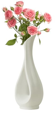 Fyfjur Plastic Vases For Flowers, Heart Shape Design White Flower Vases For Living Room Office Wedding Decoration (25x9cm)