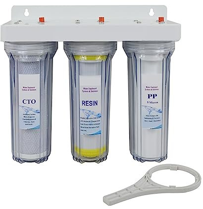 Filtros de Agua para Grifo, de filtración de agua potable de 3 etapas, puerto de 3/4 con sedimento, bloque de carbono, filtro de resina que convierte el agua de dureza en agua blanda, para uso domés