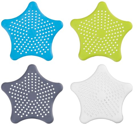 OHREN 4Pcs Passoire de Drain en Silicone avec Ventouse, Attrape-Cheveux pour Douche, Évier, Salle de Bain, Baignoire, Cuisine (bleu gris blanc vert)