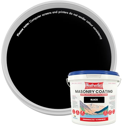 Kingfisher Weatherflex Waterproof Masonry Paint 10L, Raven Black | Non toxic outdoor paint for brick, stone and concrete, crack resistant and breathable in extreme weather