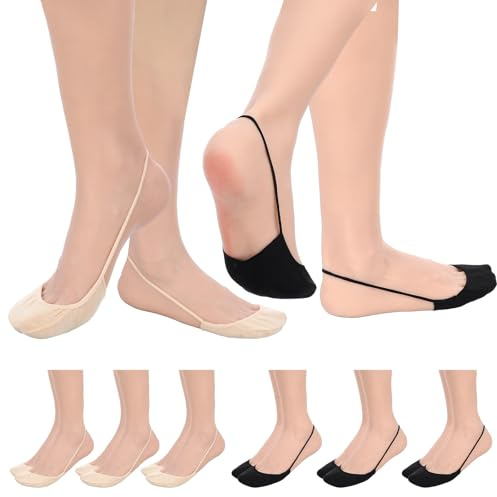 Heclia 6 Pairs Ultra Low Cut Liner Socks, Women Ball of Foot Cushion Socks, No Show Toe Topper Liner Sock with Sling Back for Women, Sling No Show Padded Half Sock for Heels Dress Shoes