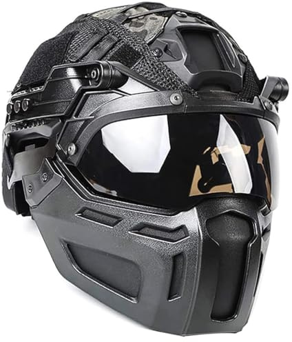 KBFLWBF Set de Casco Táctico Fast Casco de Airsoft Ajustable con Cubre Máscara y Gafas Equipo Táctico Ligero de Aire Libre para Paintball CS Caza Airsoft Entrenamiento A