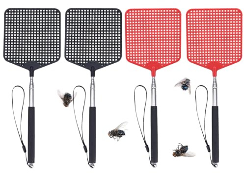 Hitopin 4PCS Matamoscas Extensible, Mata Moscas de Plástico con Mango Largo, Matamoscas Manual, Multicolores Matamoscas de Plástico, para Controlar Varias Plagas y Mantener Alejado de Las Plagas