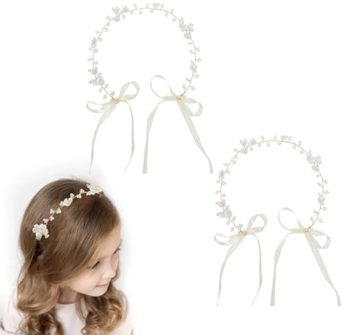 2 Stück Blumenkranz Haare Kinder,Haarschmuck Kommunion Mädchen,Prinzessin Blumenkranz Haare,Haarreifen Blumenmädchen Mädchen Haarband,Hochzeit Blumenmädchen Haarschmuck for Hochzeit, Geburtstag, Party