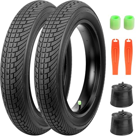 GRELiving 1/2-Set 20x4.0 Pollici Pneumatici Heavy Duty per E-Bike, Pneumatici Fat-Bike 98-406 30TPI con Rivestimento Antiscivolo per Biciclette Elettriche/Fat Bike/MTB (2xPneumatici+2xCamere d'aria+