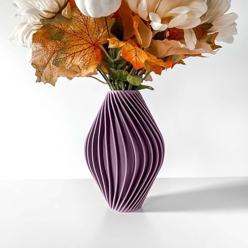 Mugalab Vaso Portafiori Ondulato, 15 x 22 cm, Design Decorativo, Disponibile in 6 Colori (Porpora)