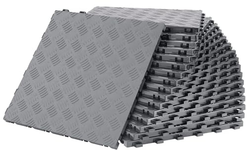 Lot de 25 dalles de sol de garage - 400 x 400 x 18 mm - Tapis de sol industriel - Antidérapant - Structure double face - Pour garage, cave, ateliers de réparation - Gris