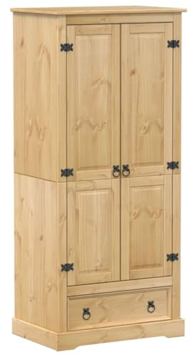 Makastle Mehrzweckschrank, Kleiderschrank mit 2 Türen und 1 Schublade, Hochschränk, Drehtürenschrank, Haushaltsschrank Schrank Organizer für Schlafzimmer, 76x50x170 cm Massivholz Kiefer