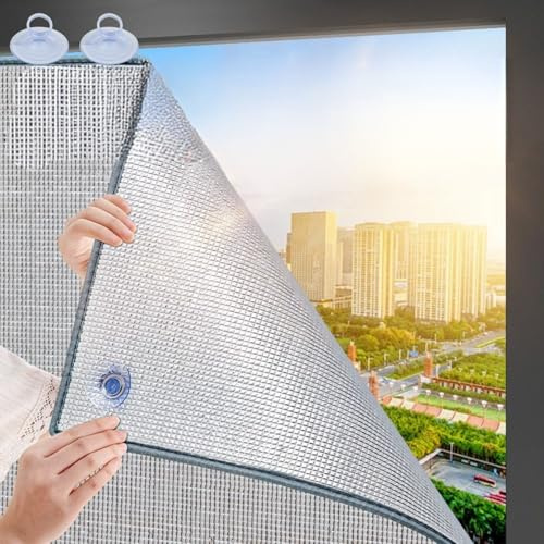 Sonnenschutzfolie Fenster Innen Hitzeschutz Fenster 8mm Doppelte Aluminium Isolierfolie Mit Saugnäpfen Sichtschutzfolie Fensterfolie Sonnenschutzfolie Dachfenster 30-200cm(Gray,100x150cm)