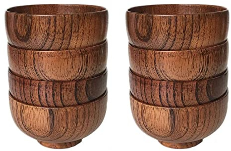 Blmirror Jujube Holzschale im japanischen Stil, Reisschale, Nudelschale, Massivholzschale, Durchmesser 4,5 x 2-5/8, für, Suppe, Dippen, Dekoration (mittel) 8 Packungen