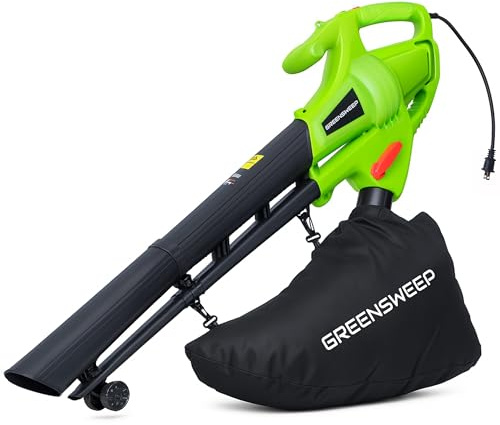 GreenSweep Souffleur de feuilles, aspirateur et broyeur 3 en 1 – Outil de jardin électrique de 10 A avec sac de collecte de 37 litres – Léger, puissant et facile à utiliser