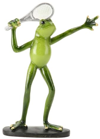 Ldafava Statue rana resina sport sport figurine decorazioni sculture statue artigianato per giardino esterno patio prato bonsai portico bonsai (Gioca a tennis)