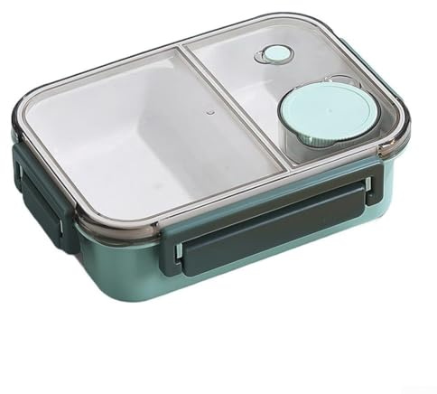 Lonchera de acero inoxidable, recipientes de almacenamiento de alimentos para ensalada de sándwich con 3 compartimentos, a prueba de fugas, apto para lavavajillas, para adultos y niños (verde)