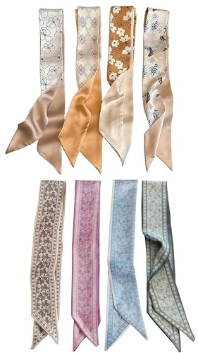 VelvetGlow Set di 8 Sciarpe alla Moda per Donna, Fasce Multiple Stile Boho in Satin per Accessori da Borsa e Capelli