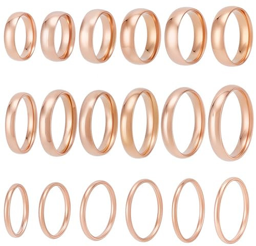 SUNNYCLUE Juego de 1 Anillos de Oro Rosa para Dedo, Talla Estadounidense 18, de Acero Inoxidable, Lisos Y Anchos, Apilables, para Boda, para Hombres, Adultos, Propuesta de Boda, Navidad.