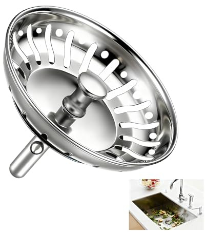 1 Pack 84 mm Kitchen Sink Plug Strainer, Stainless Steel Sink Plug Replacement, Reusable Thicken Sink Strainer for Kitchen Sinks, Anti-Clog Sink for Food/Hair Catcher - Prevent Clogsa, Bad Smells