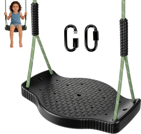 Dakzhou Schaukel, Schaukelsitz Outdoor Indoor bis 90kg, Schwarz | Höhenverstellbare Schaukel mit Karabinern, Rutschfester Schaukelbrett für Kinder, Erwachsene zum Schaukeln