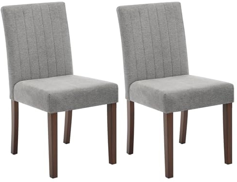 RBFGYIOP Set di 2 sedie da pranzo imbottite - Design moderno in tessuto grigio - Gambe in legno robuste - Schienale alto, seduta morbida con strisce verticali - Perfette per sala da pranzo, cucina,
