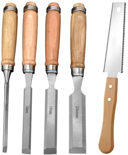 VIVIIHOO Juego de Cinceles para Madera y Sierra Japonesa de Mano Set de Herramientas de Carpintería con Tope de Golpe y Mango Ergonómico