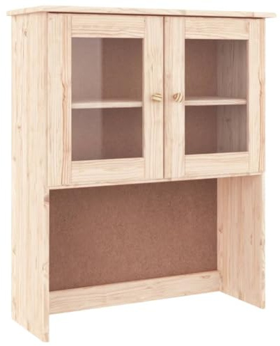 HETFTJN Unfinished Solid Pine Sideboard Hutch with Glass Doors