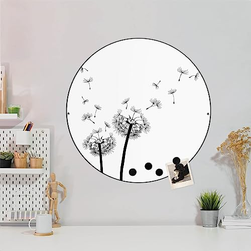 banjado Magnettafel Ø 47cm Schwarz - Magnetwand aus Metall - Magnetpinnwand als Memoboard - Pinnwand Magnettafel Küche, Büro, Kinderzimmer inkl. 4 Magnete & Montageset - Pusteblume 2