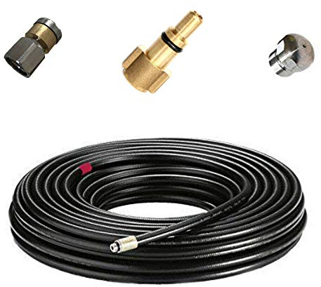 Juego de manguera de limpieza de tuberías para Lavor/Lavorwash Kinzo incl. adaptador para conexión de bayoneta y boquilla de limpieza de tuberías rígida y giratoria. 10 metros