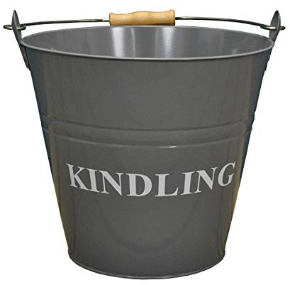 Selections Large Fireside Kindling Bucket in French Grey, 12 litre Capacity, 32cm high