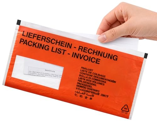 Netuno 1000 Lieferscheintaschen rot selbstklebend DIN lang 23,9x13,1 cm | A5 rot bedruckte Begleitpapiertaschen · für Lieferscheine & Rechnungen